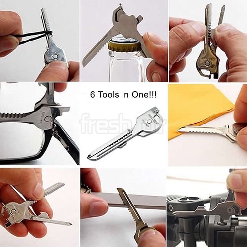 6-in-1 Keychain Keyring Multi-Tool Pocket Opener Stainless Outdoor Survival Tool