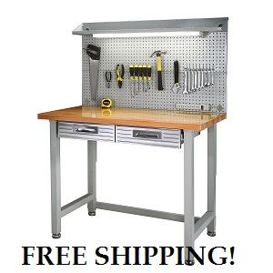 Workbench Wood Hardwood Top Heavy Duty LIghted Tool Storage Drawer 