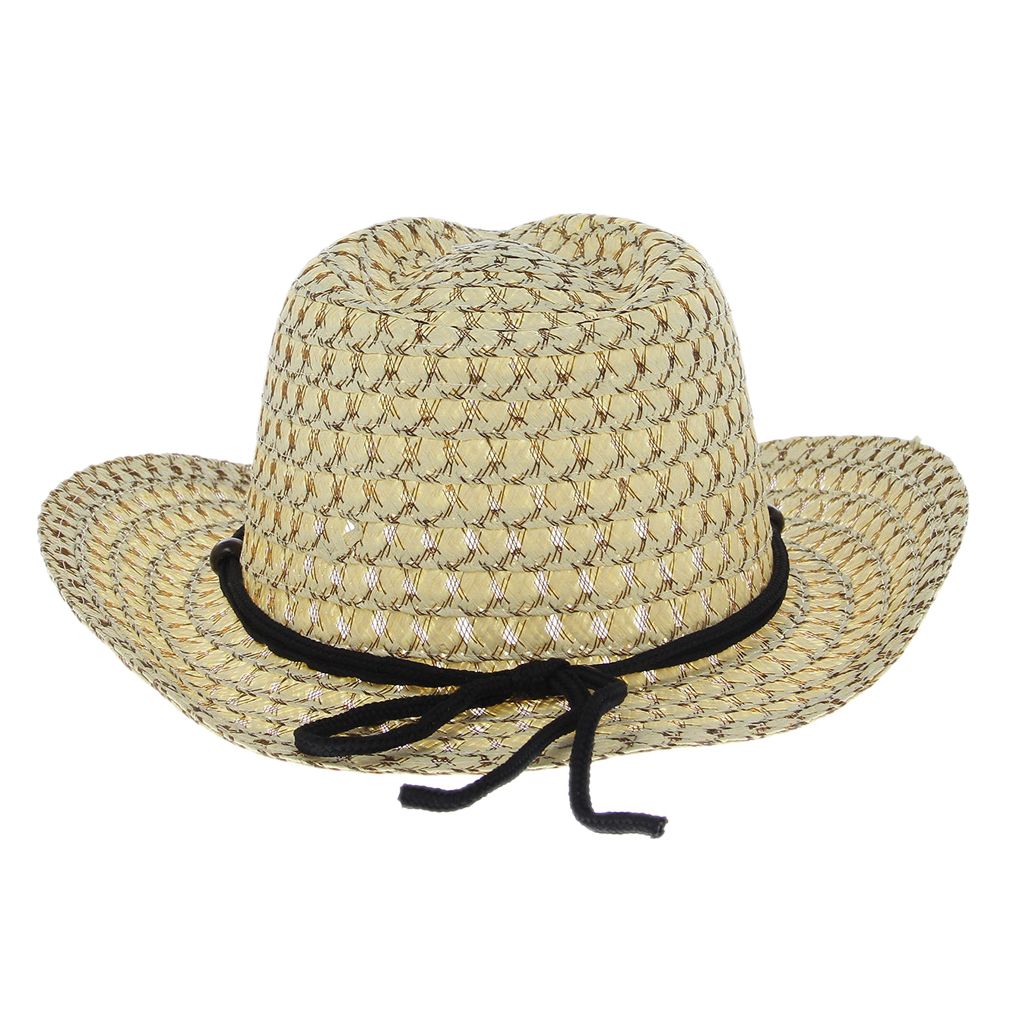 Vintage Kids Children Soft Straw Cowboy Hat Western Cowgirl Cap Beading