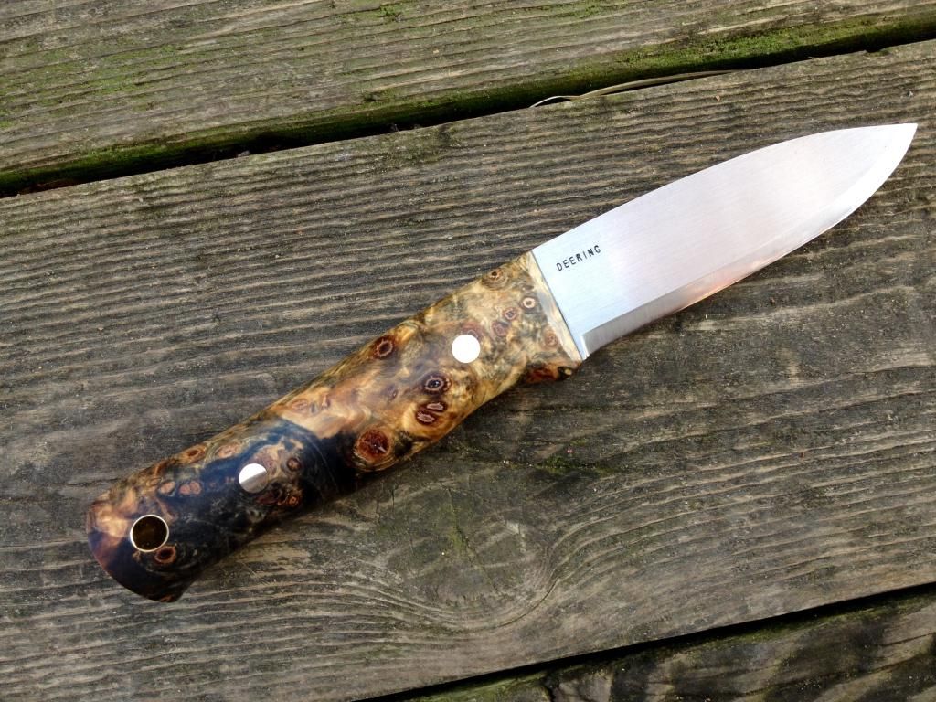Deering Knives Woodchuck w/ buckeye burl and black liners